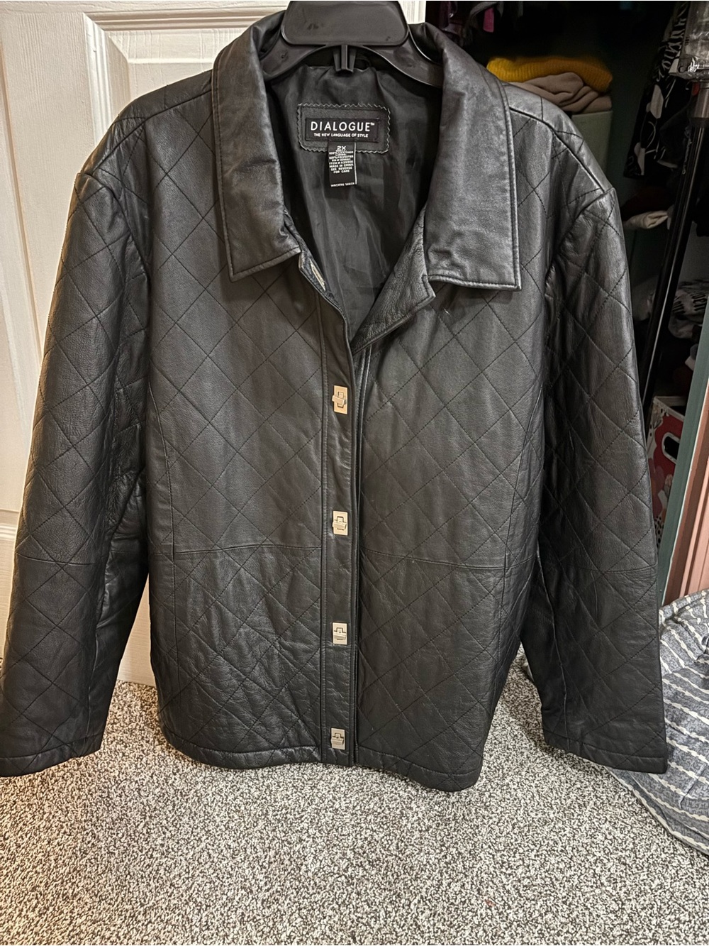 Dialogue Black Quilted Leather Snap-Front Jacket